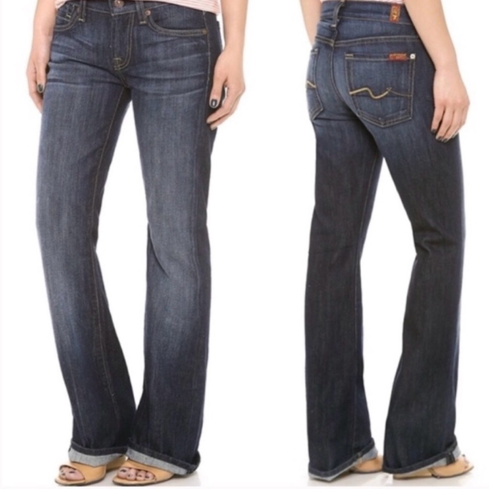 7 For All Mankind Blue Boot Cut Jeans with Curved Stitching